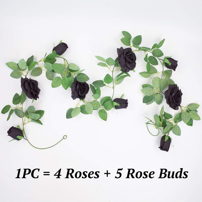 Etistta 2 PCS 6.5 Ft. Artificial Black Rose Vine for Halloween Decor, Hanging Black Silk Flower Garland for Outdoor Home Wall Decorations - Image 2